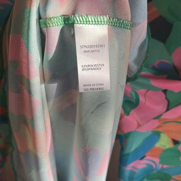Davi & Dani Anica Floral Mesh Long Sleeve Top Green Womens Size Medium - Picture 11 of 13